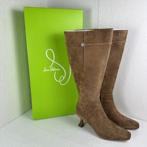 Sam Edelman Boots Women's 10.5 Wide Calf 17" Lyla Suede Taupe Kitten Heel